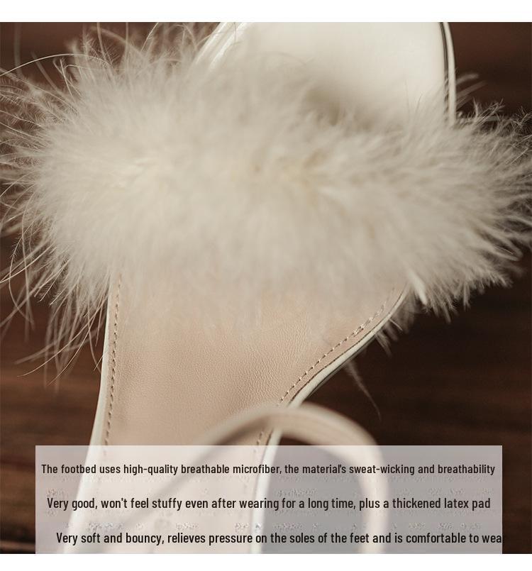 9696-1 Women's Fairy Style Temperament High Heel Sandals with Furry Strap and Thick Heel