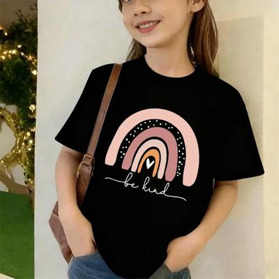 Cartoon Rainbow Print Children T-shirt Summer Girls Boys Casual Tops Cute Colorful Funny Kids O-Neck Short Sleeve T-shirt