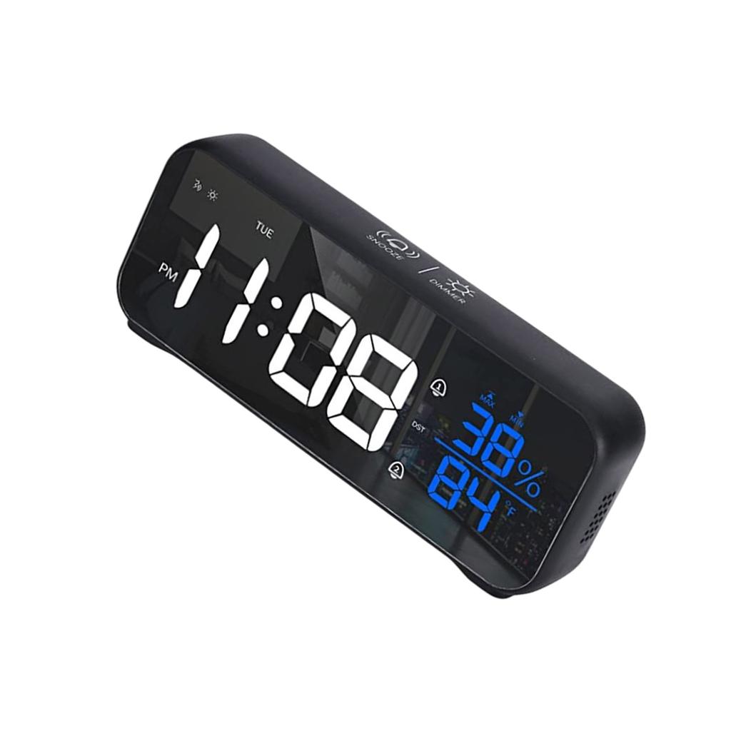1200mAh USB Rechargeable Desk Clock Voice Controlled Temperature Humidity Display LED Music Alarm Clock for Home Office