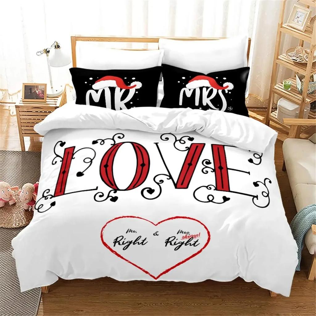 Black and White Couple Romantic Valentine's Day Comfortable Duvet Quilt Cover Pillowcase Bedding Set Decoration Home Textile