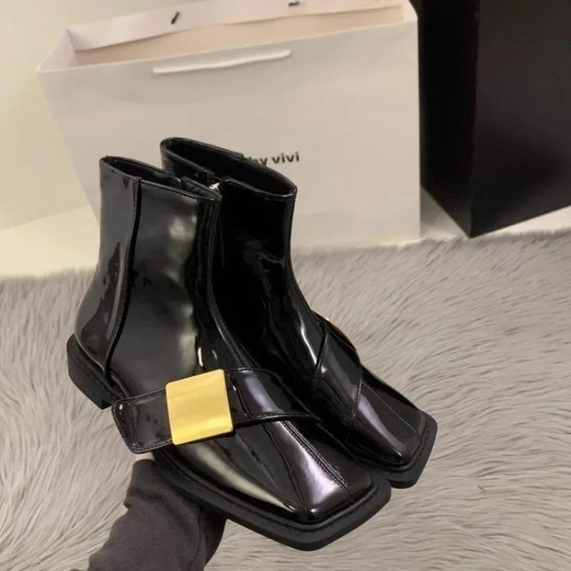 Ladies Shoes Side Zipper Women'S Boots Fashion Metal Decoration Modern Boots Women New Square Toe Shoes For Women