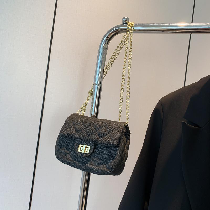 High-Value Foreign Style Lock Small Square Bag, Autumn New Denim Fashion Diamond Chain Messenger Bag