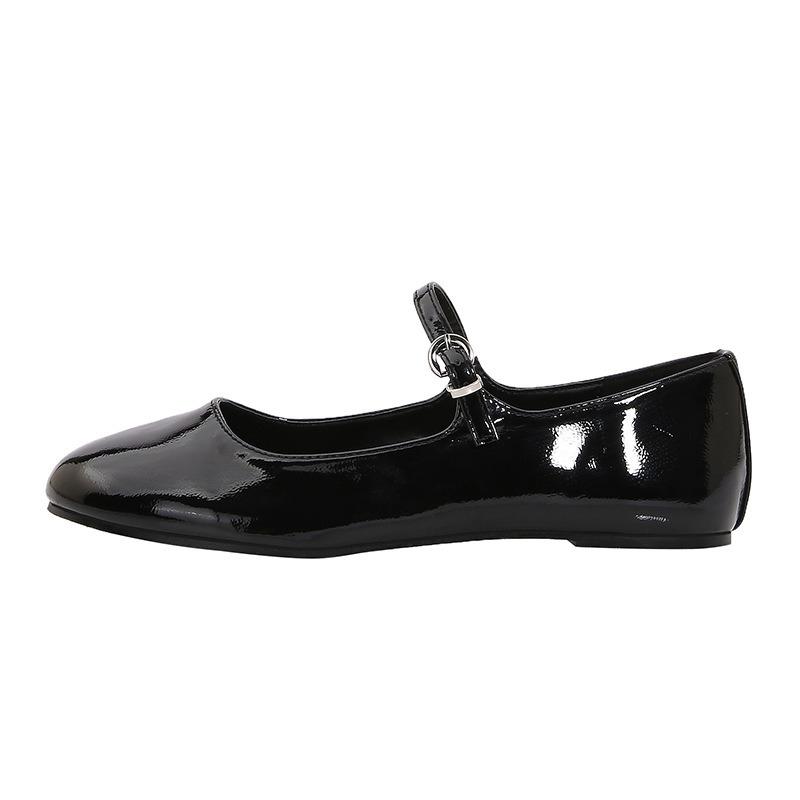 Fashion High Quality Patent Leather Black Ballet Flats Women Fashion Round Toe Shallow Buckle Mary Jane Shoes Cozy Non-slip Casual Shoes