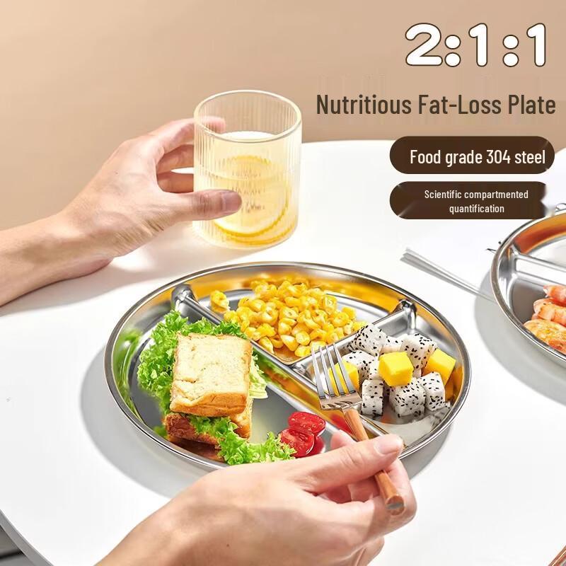 Lijia 304 Stainless Steel Round Three-Compartment Divided Meal Prep Plate