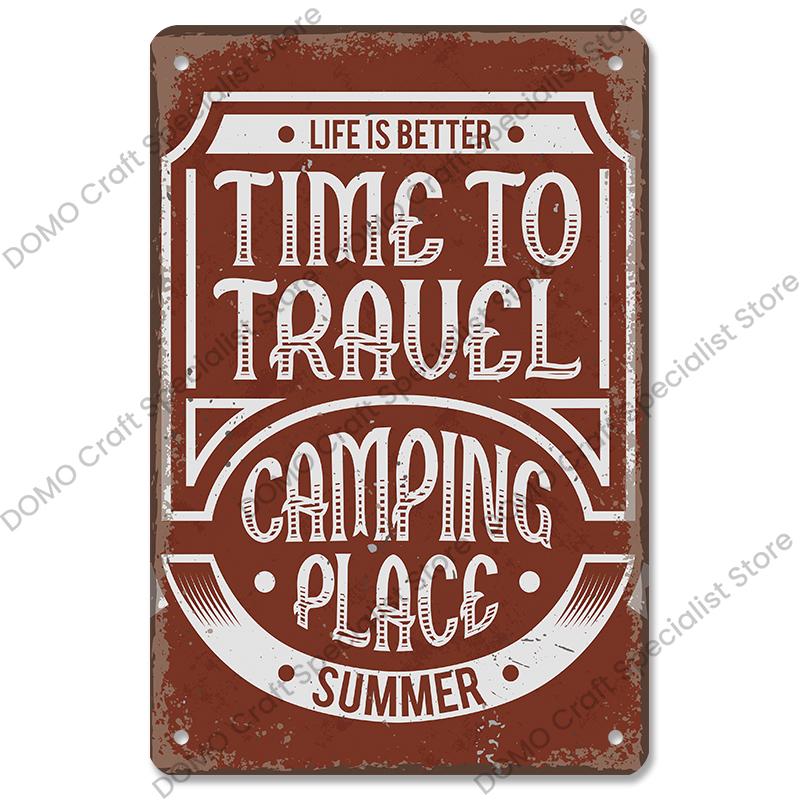 Camping Abenteuer Plaketten Vintage Metall Platte Berg Reise Campervan Touren Retro Metall Zeichen Wand Dekor Reise Club Camping Autos