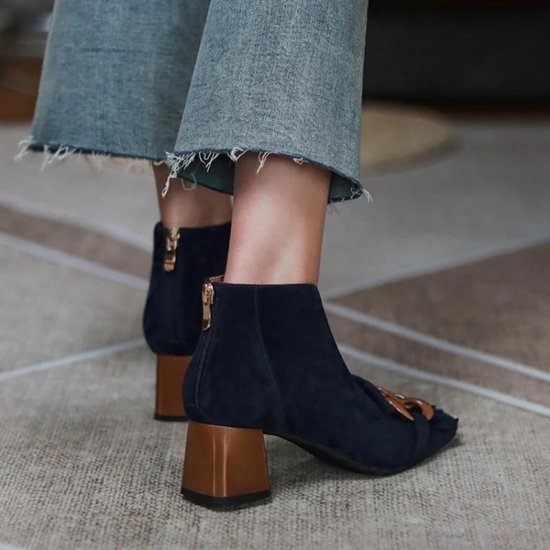 Fashion HOT SALES Autumn/Winter Women Boots Sheep Suade Round Toe Square Mid-Heel Ankle Boots Tassel Zipper Fashion Office Ladies Shoes
