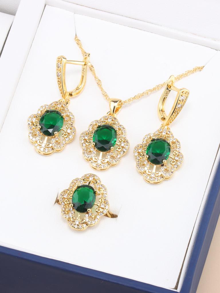 Morrocan Jewelry Sets  Gold Plated 12-Colors Zirconia Earring Necklace And Bracelet Ring For Women Fashion Accessories