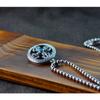 JMXD-Retro and Old Men's Necklace, Round Cross Vajra Pestle Pendant, Silver-plated No-gap Bead Design