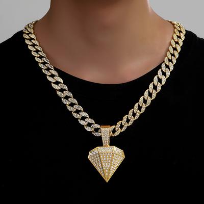 Full of Diamonds, Diamond Pendant, Cuban Necklace, European and American Hip-hop Men's Necklace, Simple and Fashionable Necklace.