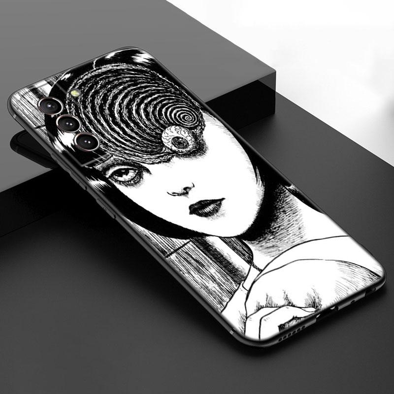 Japanese Horror Manga Black Silicone Phone Case For Samsung Galaxy S23 S21 S20 FE S24 S22 Ultra S10E S10 S9 S8 Plus