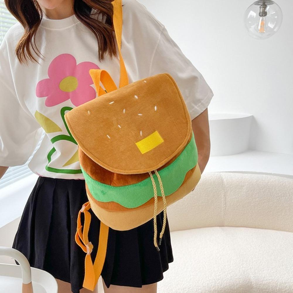 Adjustable Hamburger Backpack Large Capacity Travel Backpack Creative Drawstring School Bag  Kids