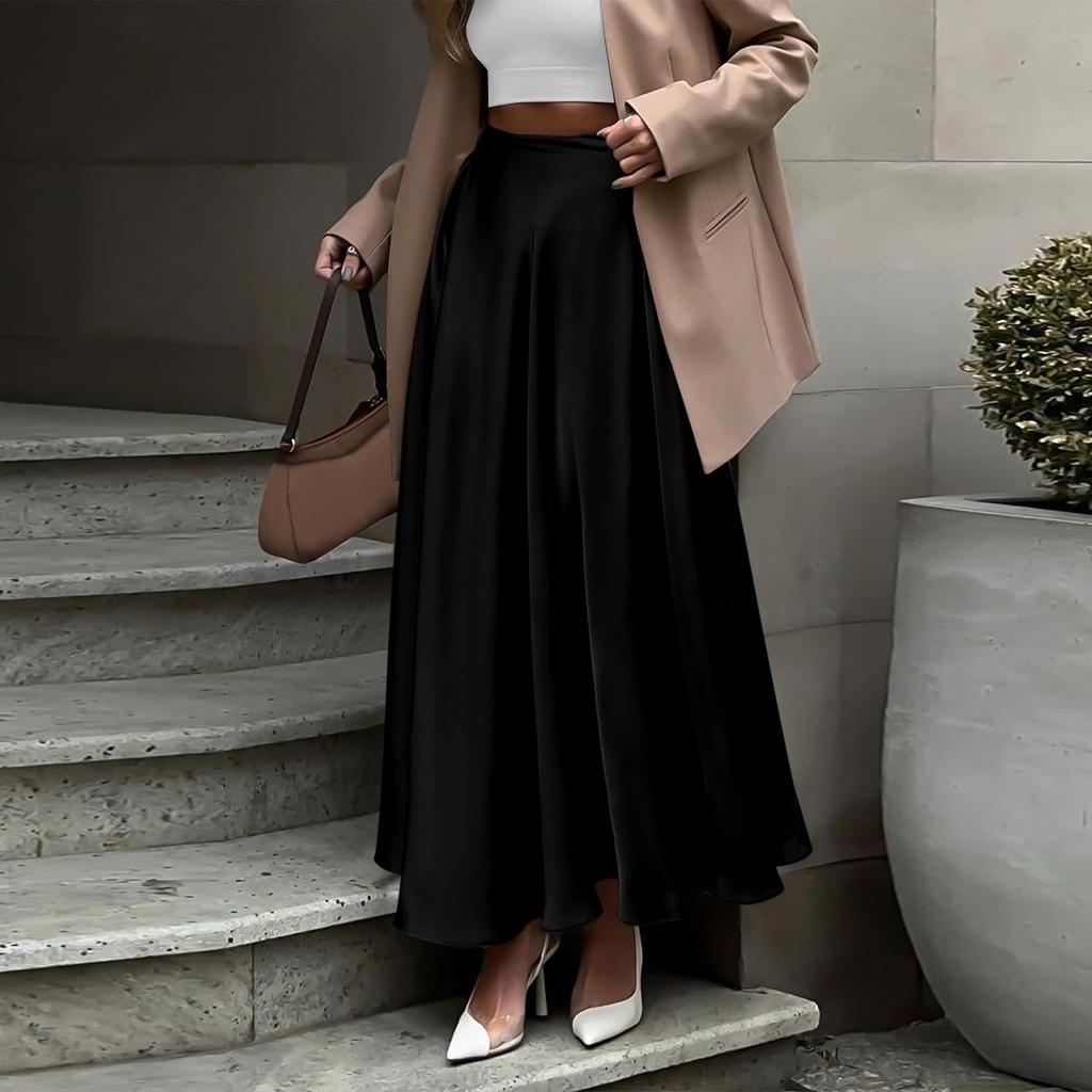 Women's Fashion Solid Color Skirt High Waisted Elegant Skirt