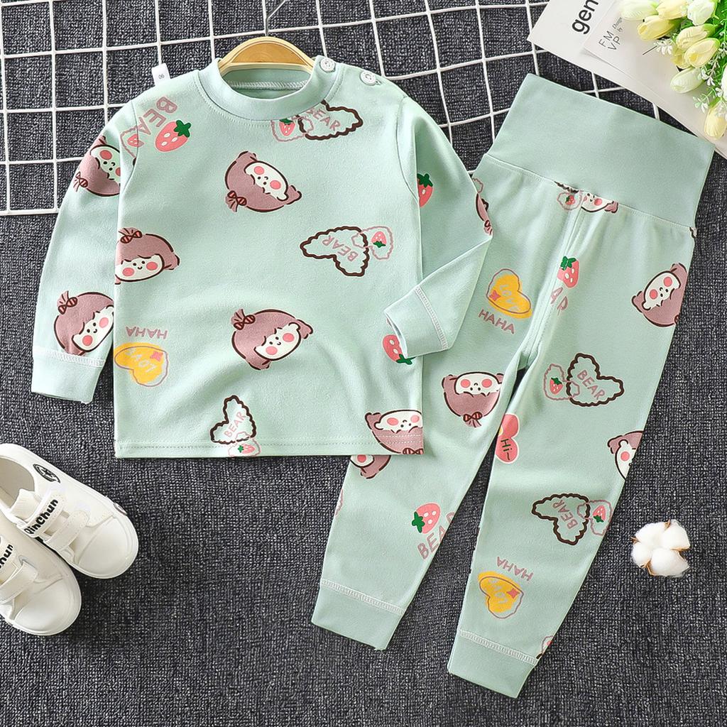 [Cotton Kids Long Sleeve Pajama Set Autumn Spring Sleepwear for Boys Girls]