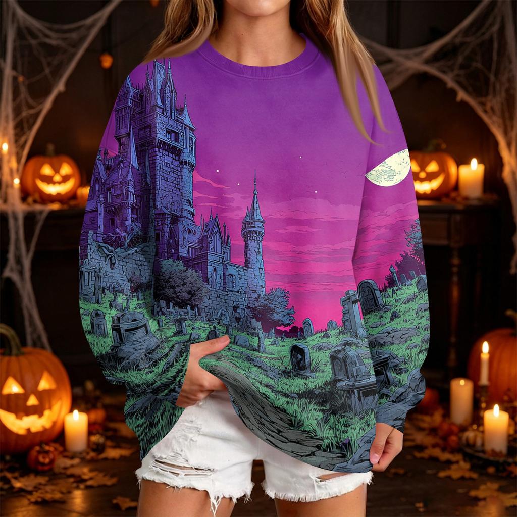 Women's Fashion Casual Halloween Print Round Neck Sweatshirt