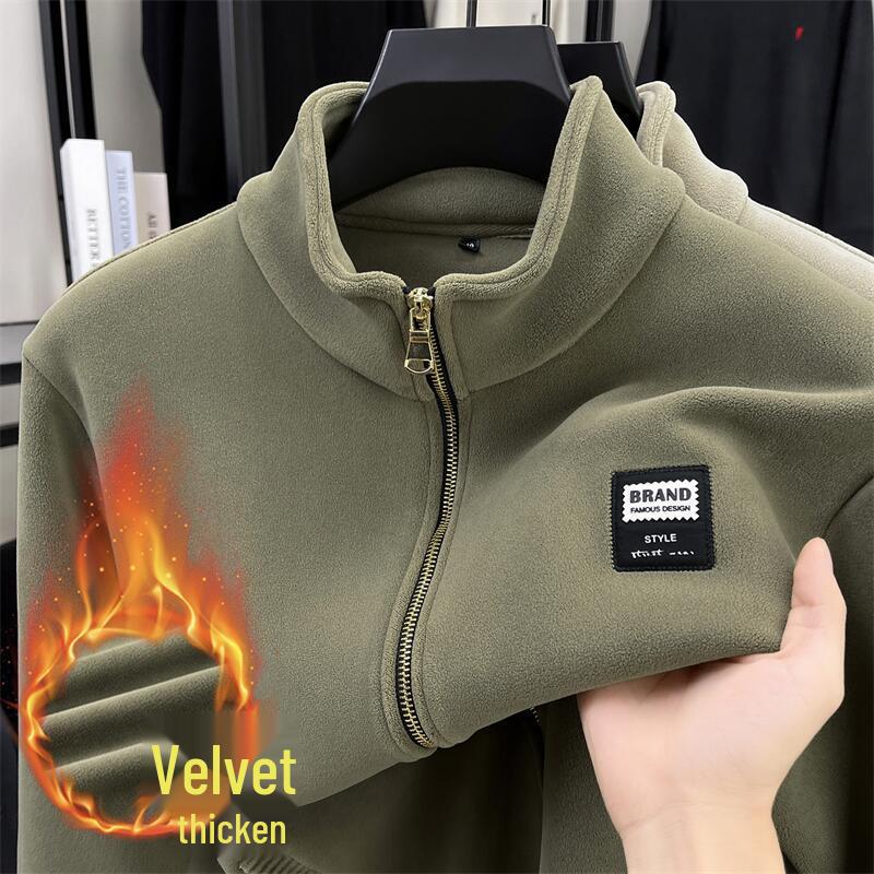 Men's 700g Double-Sided Sherpa Fleece Hoodie Jacket - Thickened Winter Warmth with Stand Collar & Zipper