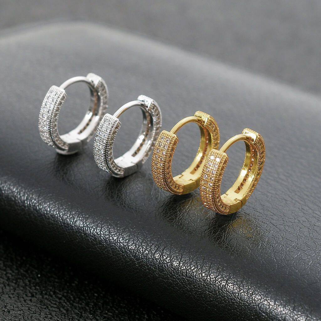 Hip Hop Fashion Green Cubic Zirconia Hoop Earrings For Women Men Circle Colorful Crystal CZ Party Jewelry Wholesale