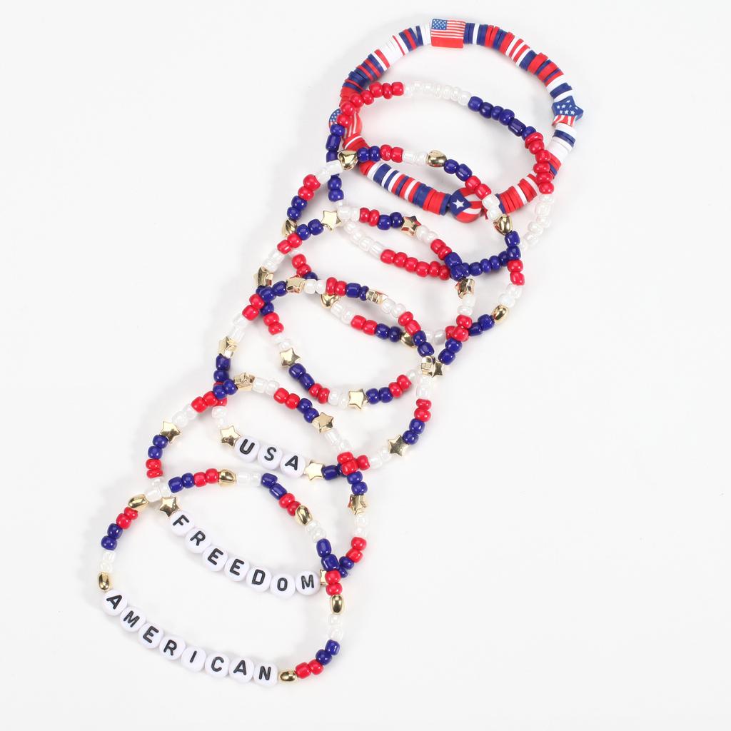New American Independence Day Bracelet USA America FREEDOM US Flag Soft Ceramic Beaded