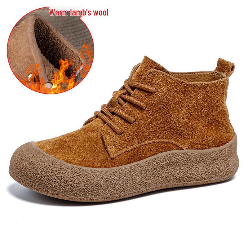 Damskie buty casualowe ze sznurowaniem, z okrągłym noskiem, ze skóry bydlęcej, w dużych rozmiarach 41-43, na miękkiej podeszwie i z aksamitną podszewką, Jesień/Zima 2025