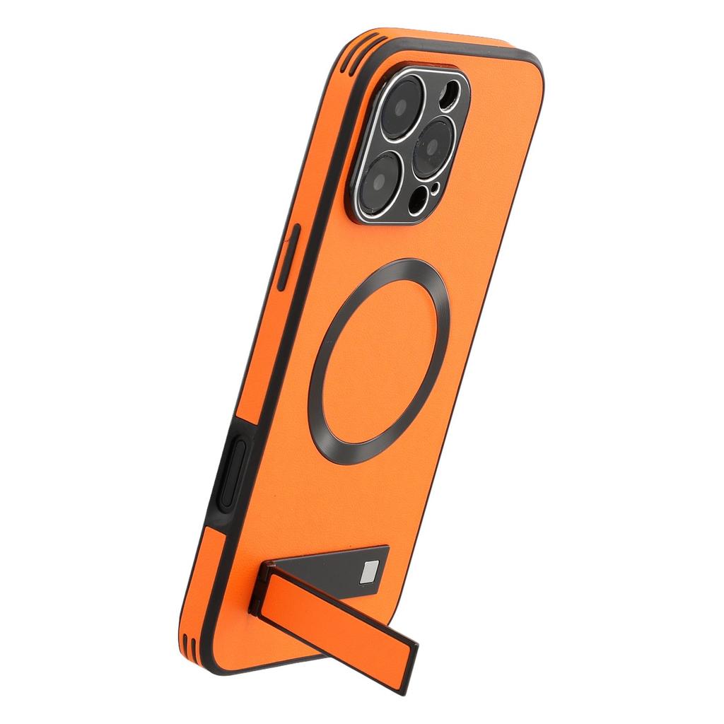 For iPhone 16 Pro Max Kickstand Case Compatible with MagSafe PC+TPU+PU Phone Back Cover