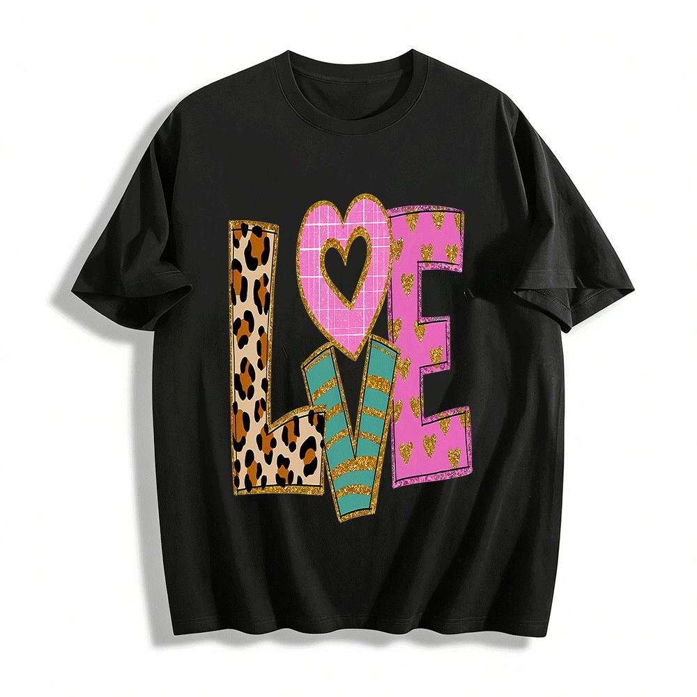 

Love Leopard Print Casual Top Trendy Versatile Crew Neck T-Shirt Pure cotton T-shirt XXS