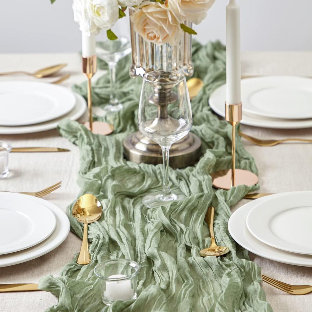 Boho Table Runner Balinese Gauze Pleated Tablecloth Long for Happy Easter Wedding Bridal Baby Shower Birthday Table Decorations