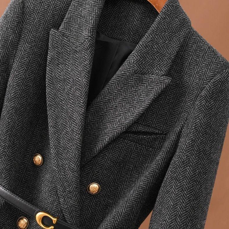 2025 Women's Double-Breasted Woolen Blazer: Mid-Length Autumn Winter Fashion Coat