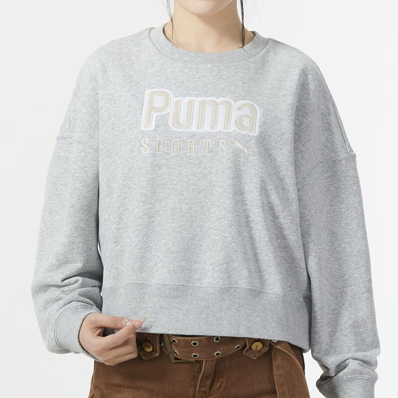 Puma Letter Logo Embroidered Running Sports Fitness Casual American Hoodie Women Hoodies Gray 626169-04