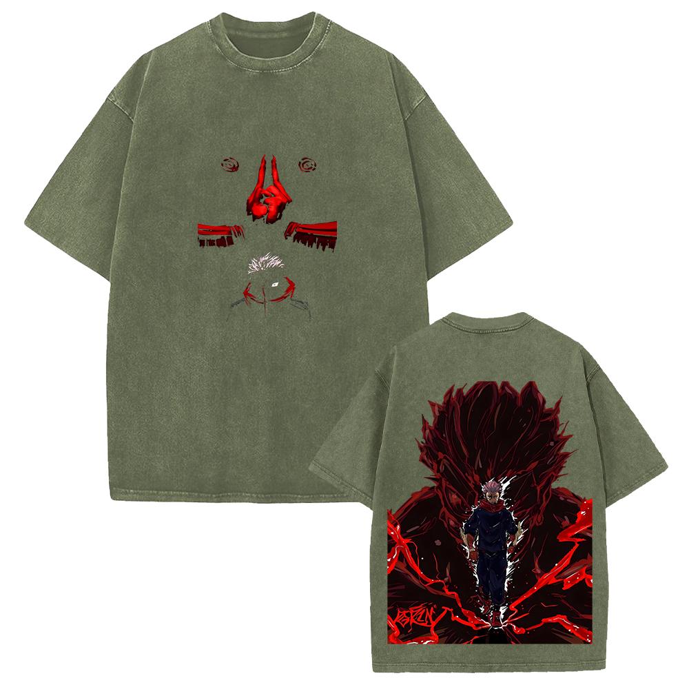 Itadori Yuji Jujutsu Kaisen Cool Clothing Men Women Manga T-shirts Vintage Washed T Shirt Casual Cotton Tee Harajuku Male Tshirt