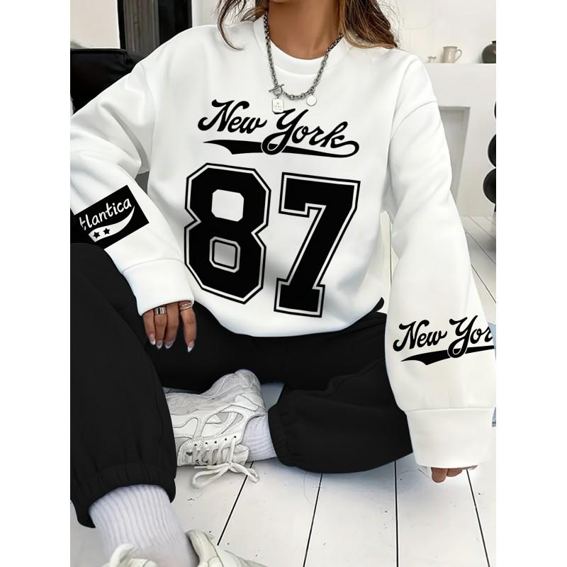 Womens Casual Oversized Round Neck Sweatshirt With 3D Letter Print Lightweight Comfort Fit