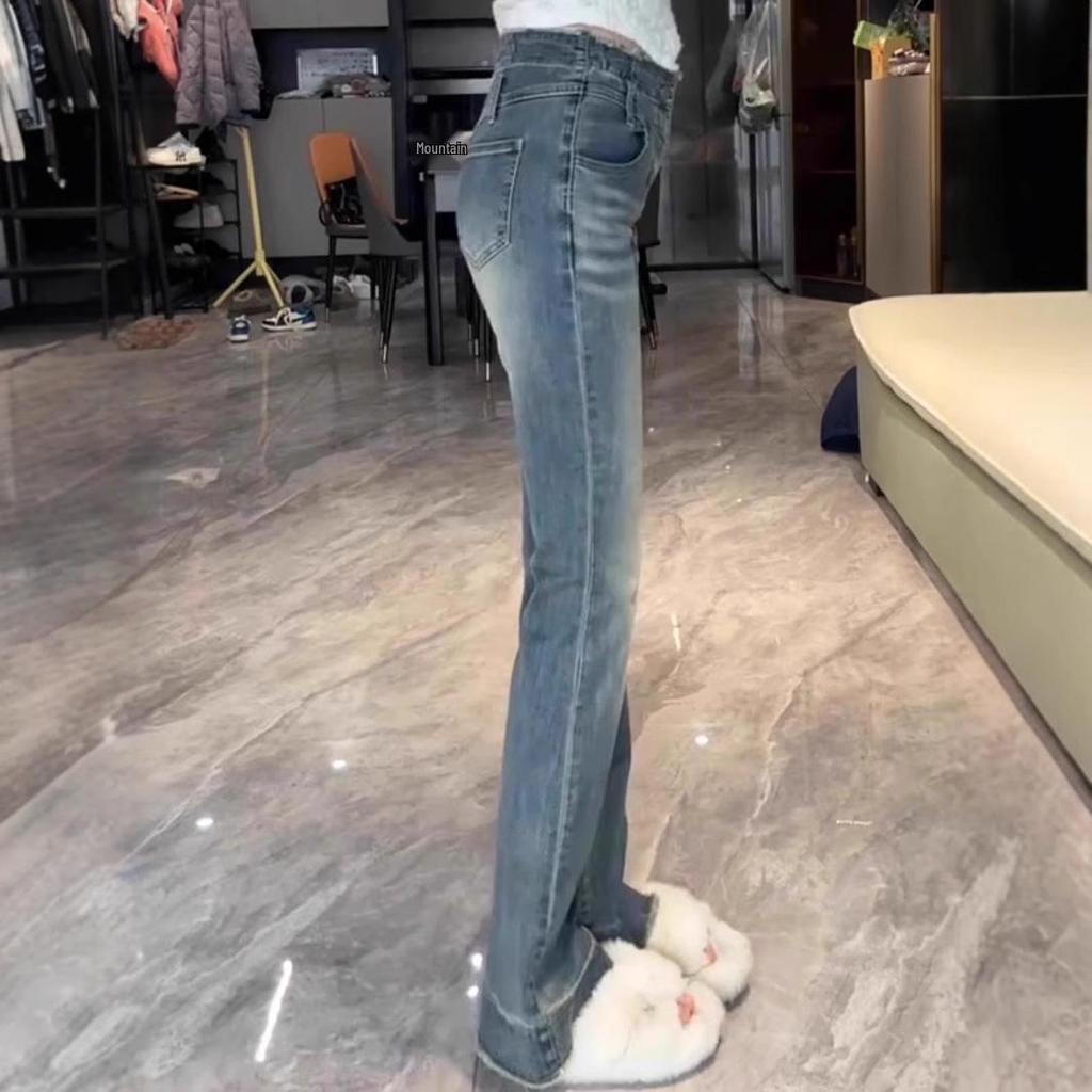 Retro Blue High Waist Flare Jeans: Women's Stretch, Loose & Slimming Autumn Pants