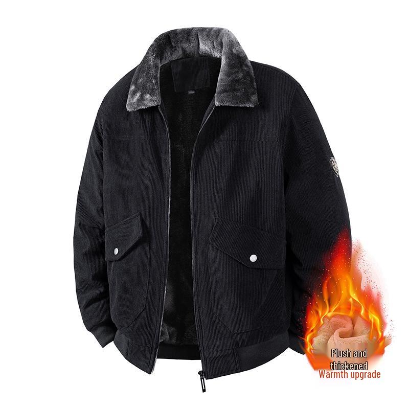 Мужской вельветовый пальто из шерсти ягненка 2025: Толстый Большой Размер M-5 L чёрный