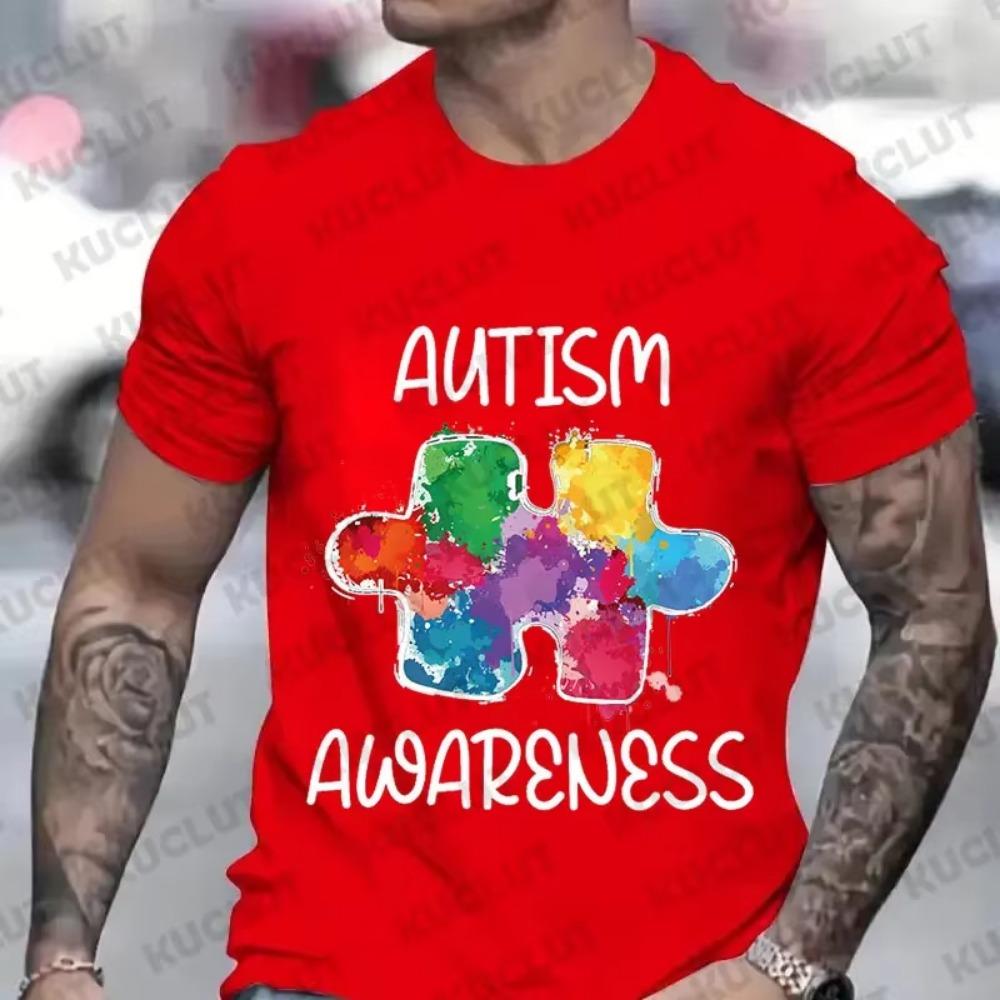 Men Tees Autism Awareness Graphic Printed T Shirt Y2K Fashion O Neck Clothes Men's Clothing Hip-Hop T-shirt Male Streetwear Tops