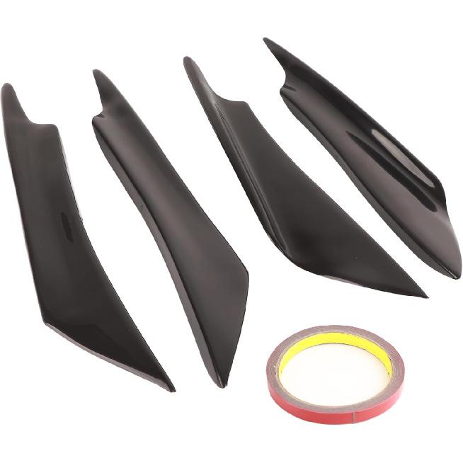 Frontstoßstangenlippe Splitter, Finnen-Canards Karosseriespoiler-Kit, 4 Stück Universeller Auto-Karosseriespoiler Frontstoßstangenlippe Splitter Finnen Zierleiste (Schwarz unlackiert)