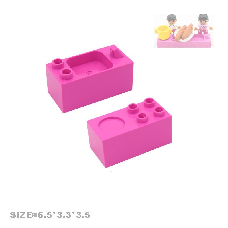 Play House Big Building Blocks Furniture Accessories Utensil Table Chair Compatible Sets Bricks Assemble Toys For Children Gifts