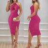 women's Glitter Halter Cutout Slit Midi Dress Bodycon Party Club Dress