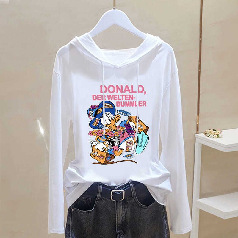 

Худи Летняя Тонкая Толстовка с Капюшоном Футболка с Длинным Рукавом Женская 2025 Новое Поступление Свободного Кроя Большого Размера Худи Базовая Футболка Топы Инс Мода Awesome white Donald Duck 4XL 145-160
