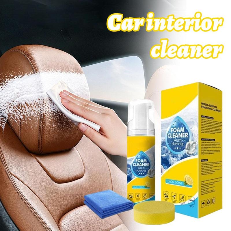 4-in-1 Multi-Enzyme Foam Cleaner with Towel & Sponge No-Rinse Neutral Formula for Leather, Upholstery & Shoes Car Accessories