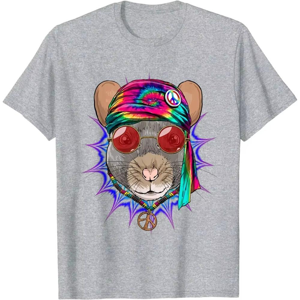 Hippie Rat Mouse Tie Dye Peace Sign Psychedelic Animal Lover T-Shirt Cotton Four Seasons Daily Tees Men Clothing T Shirts