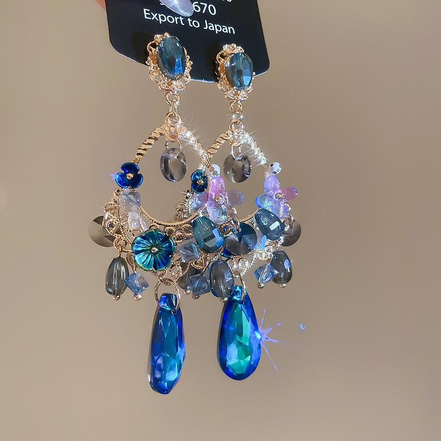 Silver Needle Retro Rhinestone Tassel Earrings: Exquisite Luxury Floral Ear Studs