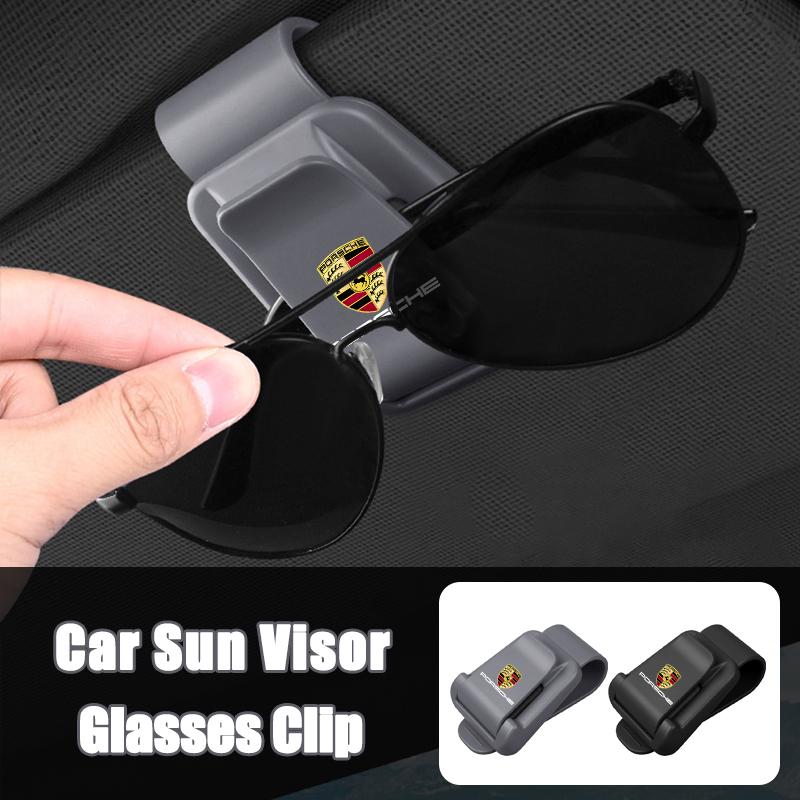 wsdz2 Alloy Car Sun Visor Sunglasses Holder Ticket Card Clip For Porsche Cayenne Panamera Macan 911 718 Taycan Boxster Pajun Cayman
