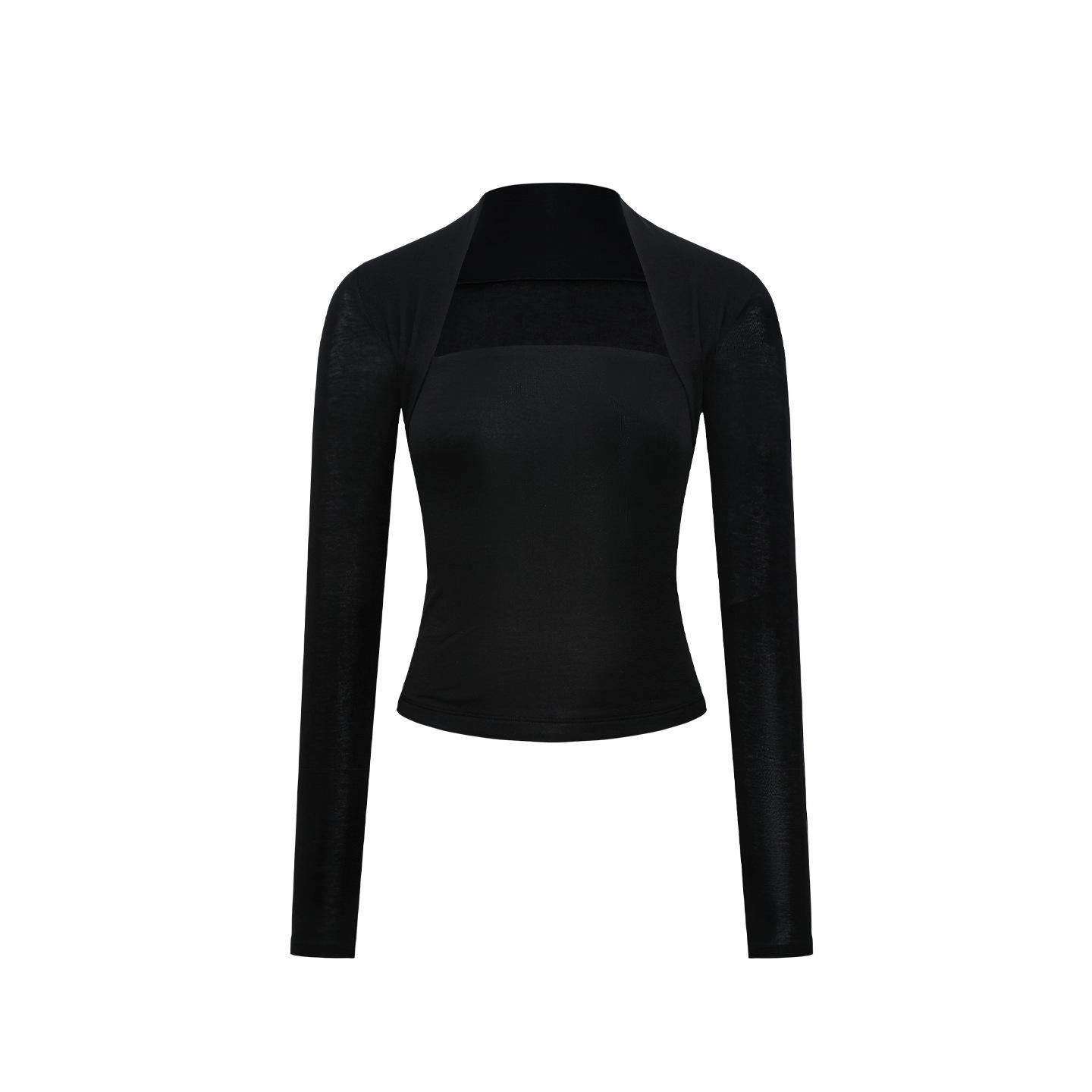 

Spot Wool Tencel Two-Piece Slim Fit Long Sleeve Shawl Top Small чорний
