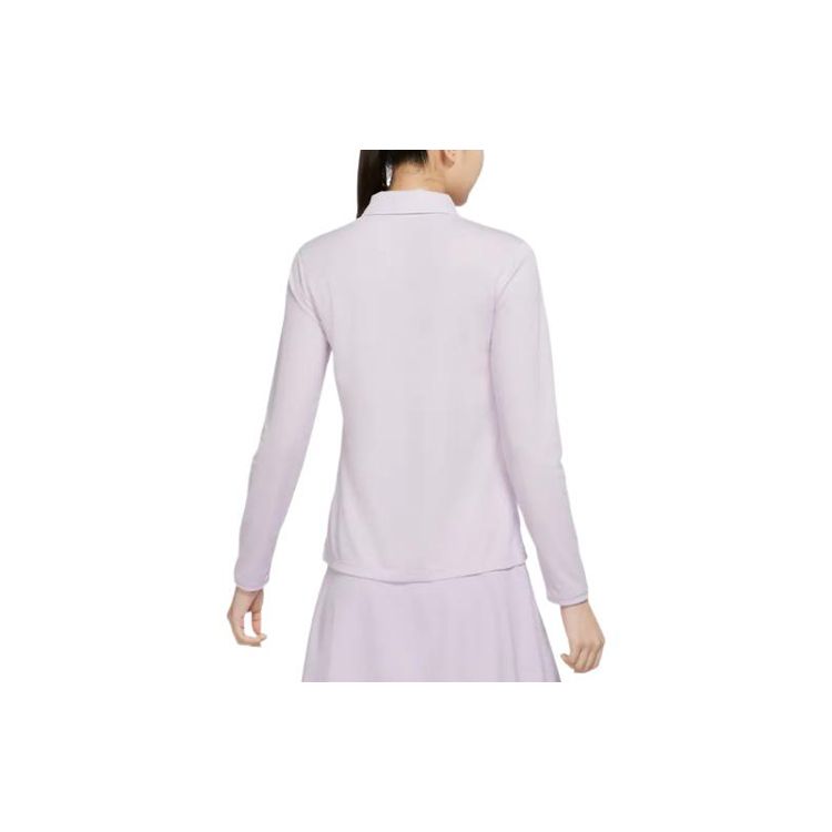 Nike Solid Color Logo Print Half Button Pullover Long Sleeve Polo Shirt Women Tops Pink Purple DH2317-530
