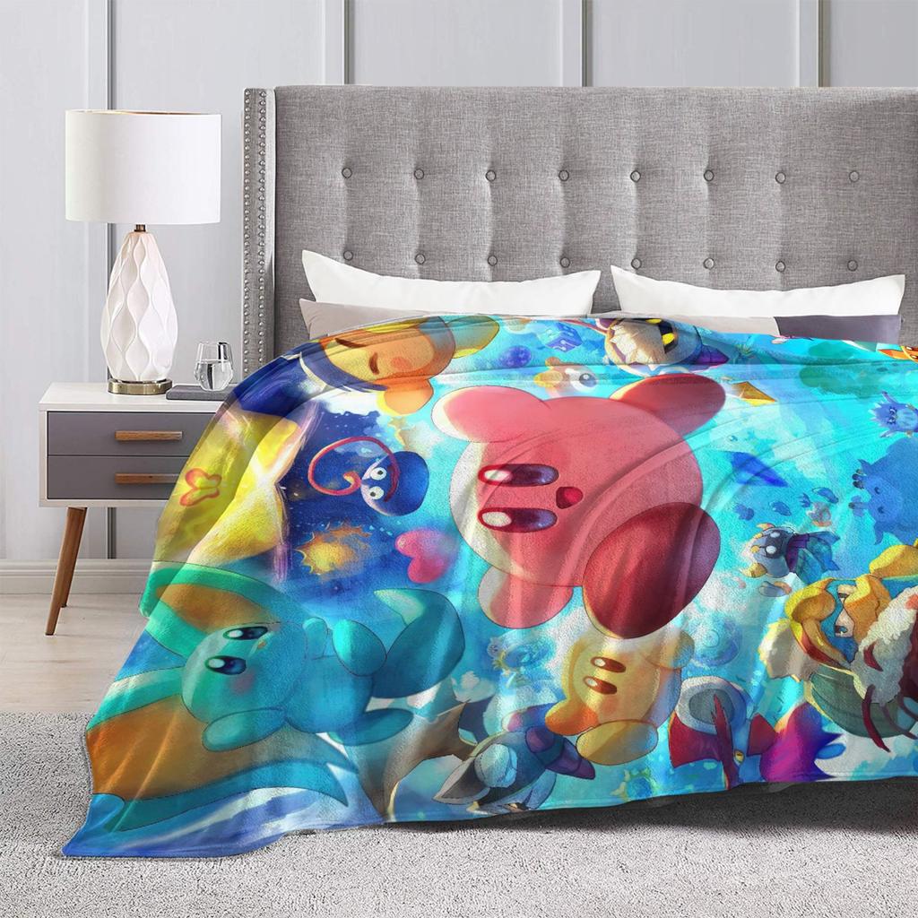Cartoon K-Kirbys Blankets Coral Fleece Plush Print  Breathable Warm Throw Blankets for Bed Office Bedspreads