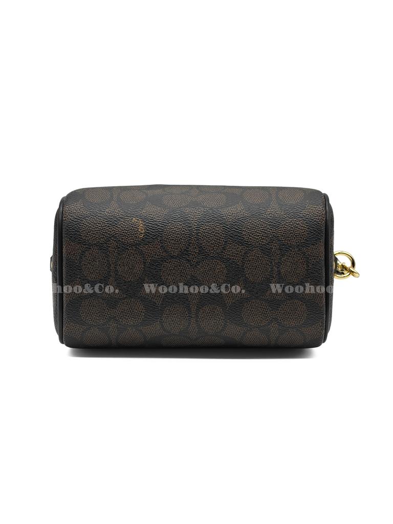 Coach Brown Signature Canvas Mini Rowan Duffle Bag with Leather Trim & Gold Hardware for Daily Use