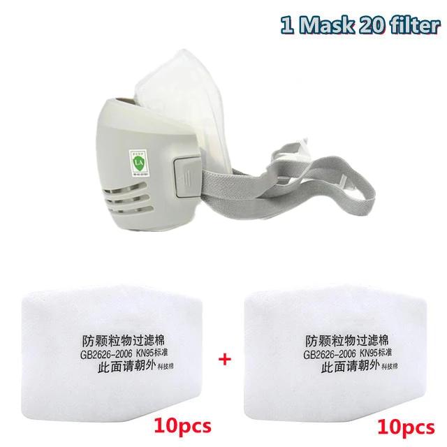 Dust Mask +20pcs Filter Cotton Respirator Half Face Dust-proof Mask Anti Industrial Construction Dust Haze Fog Safety Gas mask