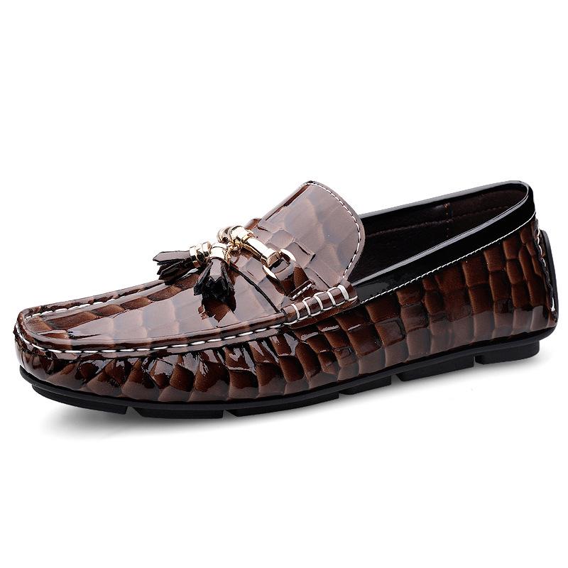 Men s Embossed Cowhide Moccasins - Slip-On Casual Leather Driving Loafers 45 коричневый