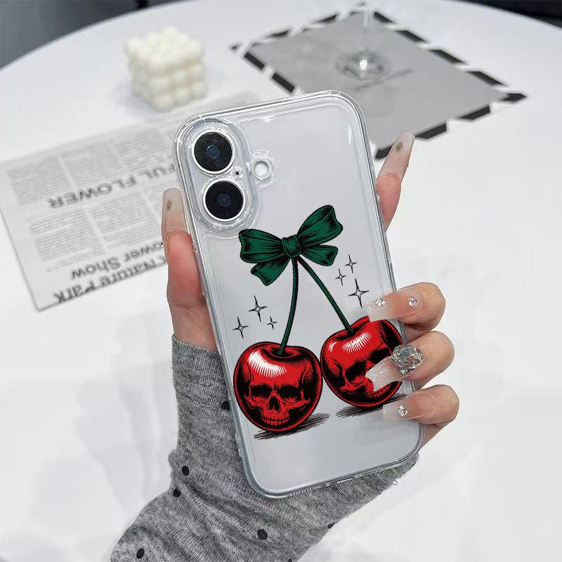 Cherry Skull Transparent Phone Case for iPhone 13, 14 Pro, 15, 16 Pro Max & 17