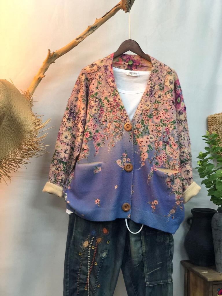 Factory new autumn and winter cute printed imitation mink velvet jacket women's Korean version loose lazy sweater