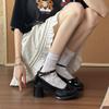 Black bow French small leather shoes women's 2025 new spring skirt JK British thick heel Mary Jane shoes