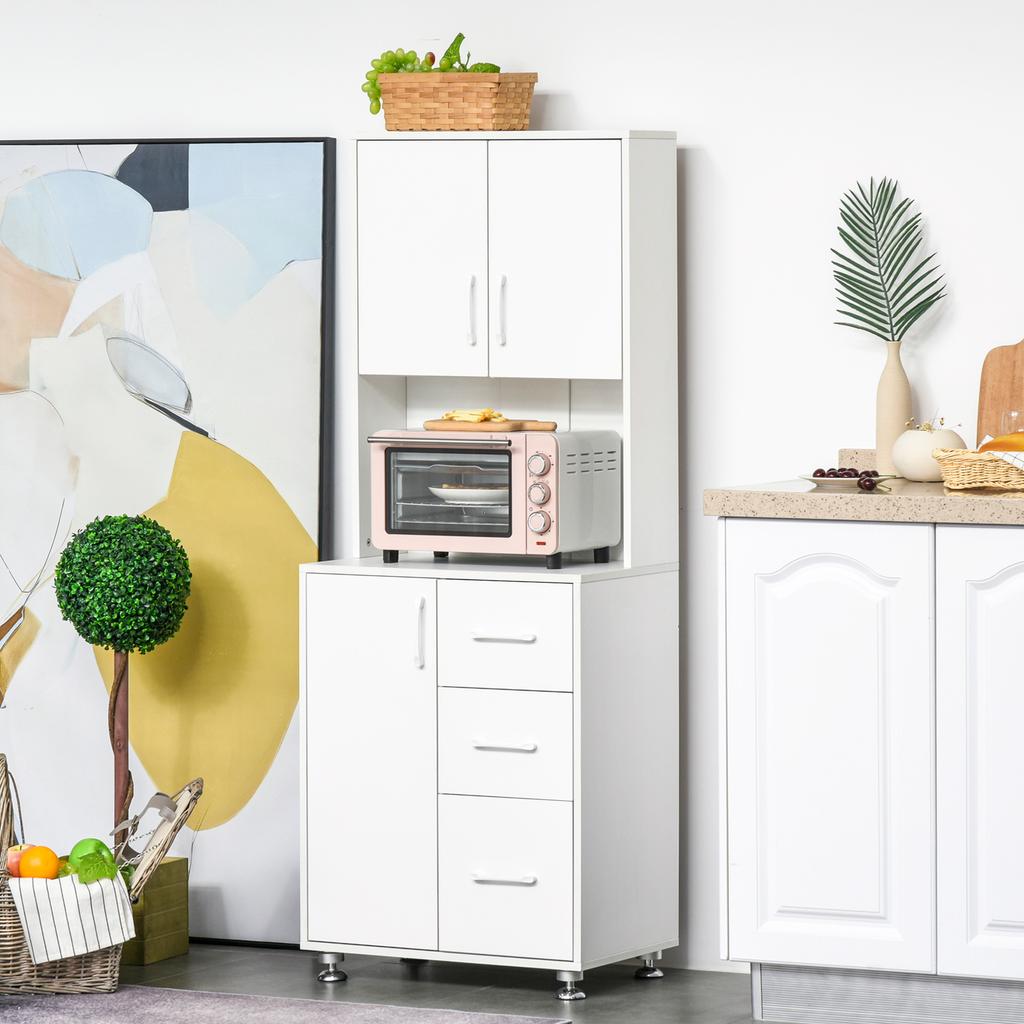High-end kitchen buffet, 3-door, 3-drawer kitchen cabinet with worktop, 60 x 40 x 160 cm, white